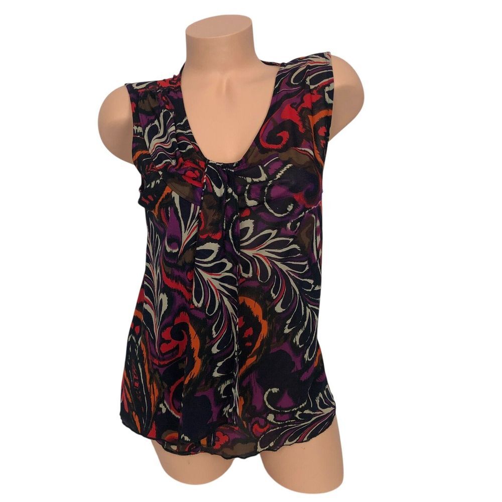 Sag Harbor Y2K Multicolor Swirl‎ Print Tank Top Blouse Size L Retro 70s Artsy